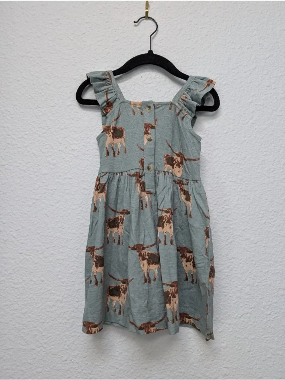 Kate Quinn Bamboo Piped Pinafore Dress Longhorn 18-24 Months Ranch Cow